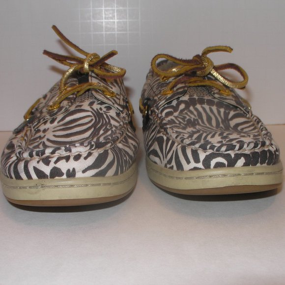 Sperry Top Sider Women's 7.5M Boat Deck Shoes Zebra Animal Print Brown Beige - Picture 3 of 14